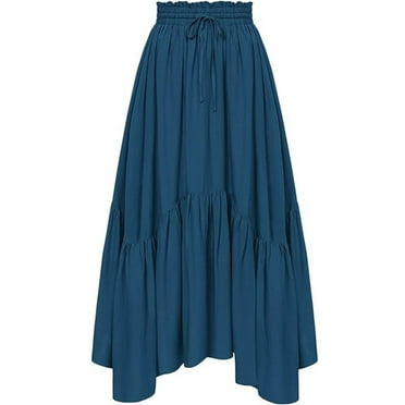ShomPort Women's Skirt 2024 Drawstring High Waist Renaissance Ruched Tiered Skirt A-Line Maxi Skirt