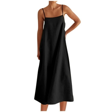 ShomPort Women's Spaghetti Straps Adjustable Long Dress Summer Casual A-Line Flowy Cami Dresses