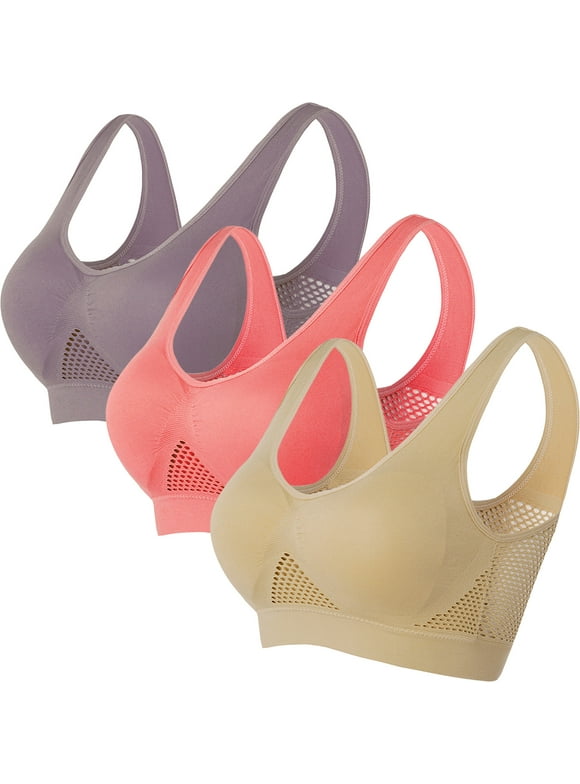 Women's Sports Bra Breathable Sleep Bras No Underwire Seamless Workout Yoga Bra of 3 Pack