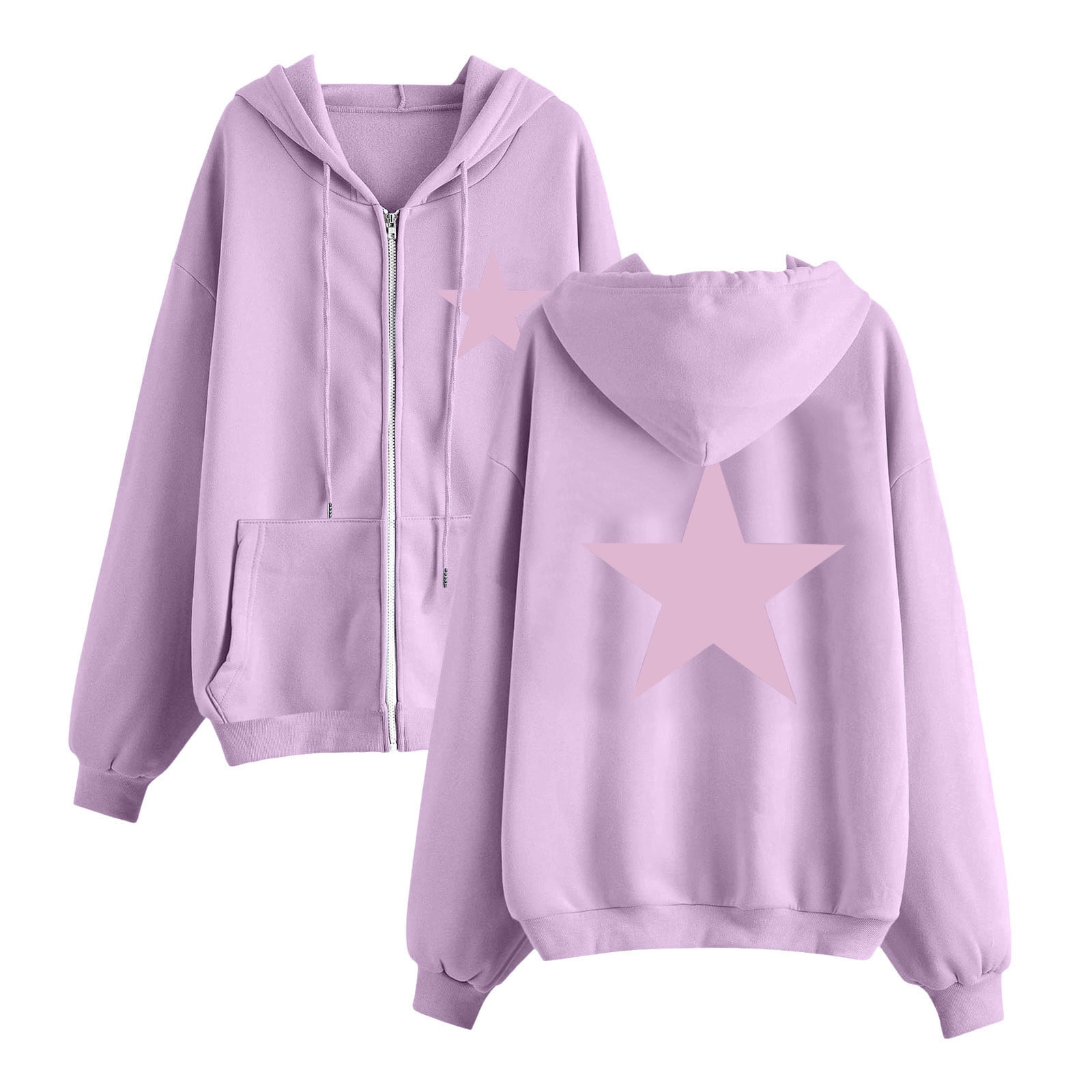 ShomPort Women's Star Printed Zip Up Oversized Long Sleeve