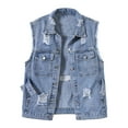 thumbnail image 1 of ShomPort Women's Summer Fall Sleeveless Slim Crop Denim Trucker Jacket Jean Coat Tops for Ladies, 1 of 9