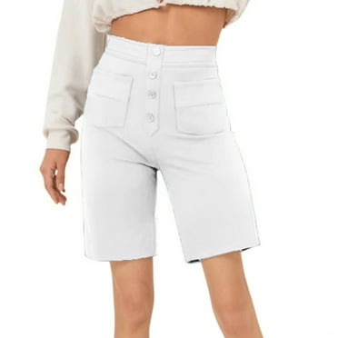 ShomPort Women's Summer High Waist Cargo Shorts Casual Solid Color Button down Shorts with Pockets