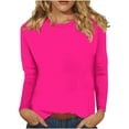 thumbnail image 1 of ShomPort Women's Tops Casual Round Neck Long Sleeve Tunic Tops Solid Color Basic T-Shirts, 1 of 2