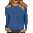 thumbnail image 1 of ShomPort Women's Tops Casual Round Neck Long Sleeve Tunic Tops Solid Color Basic T-Shirts, 1 of 2