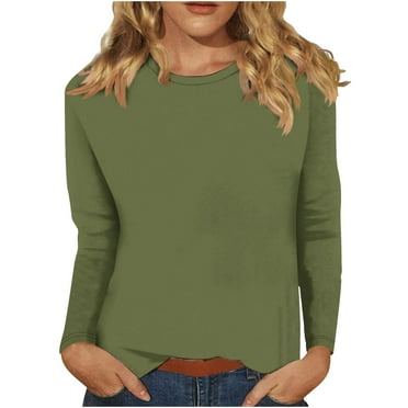 ShomPort Women's Tops Casual Round Neck Long Sleeve Tunic Tops Solid Color Basic T-Shirts