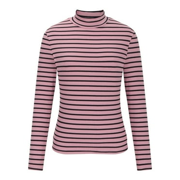 ShomPort Women's Turtleneck Ribbed Long Sleeve Sweater Pullover Fall Slim Basic Striped Knit Tops
