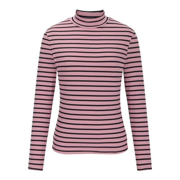 ShomPort Women's Turtleneck Ribbed Long Sleeve Sweater Pullover Fall Slim Basic Striped Knit Tops