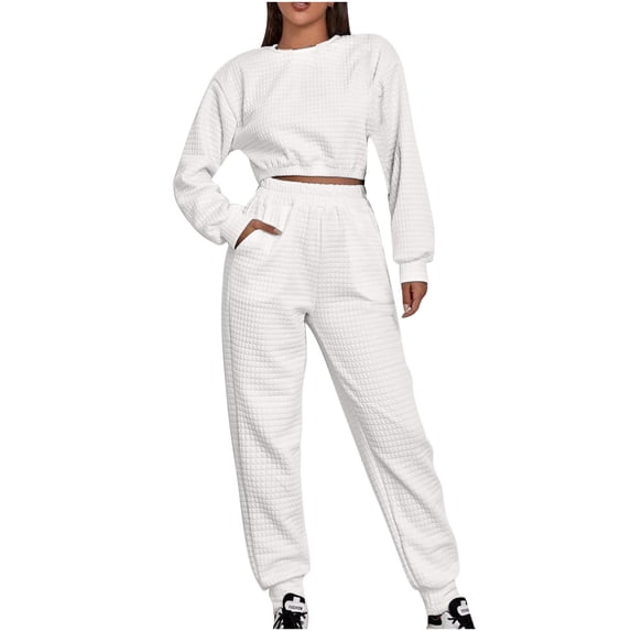 ShomPort Women's Two Piece Outfits Tracksuit Sweatsuit Fall Cropped Sweatshirt Sweatpants Jogger Set