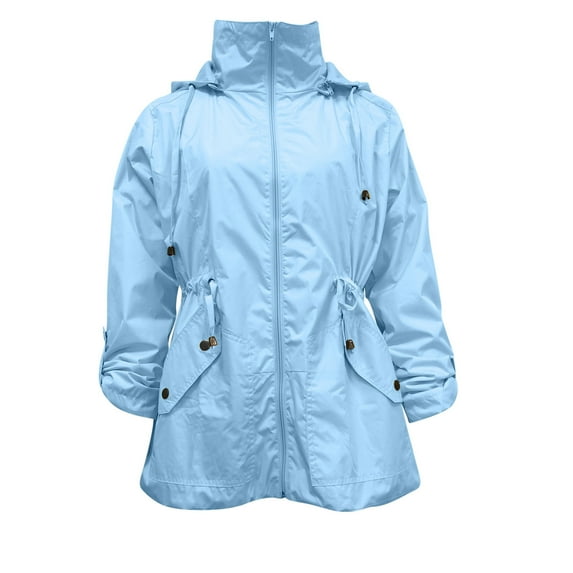 ShomPort Women's Windproof Rain Jacket Outdoor Rainproof Drawstring Waist Hooded Coat Lightweight Hiking Outerwear