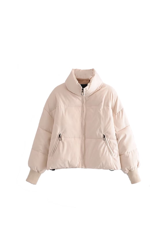 Women's Winter Cropped Puffer Jacket Baggy Short Padded Coat Outerwear with Pocket