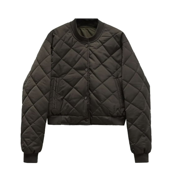 ShomPort Women's Winter Fashion Quilted Jackets Long Sleeve Casual Button up Coat Outwear with Pockets (Brown)