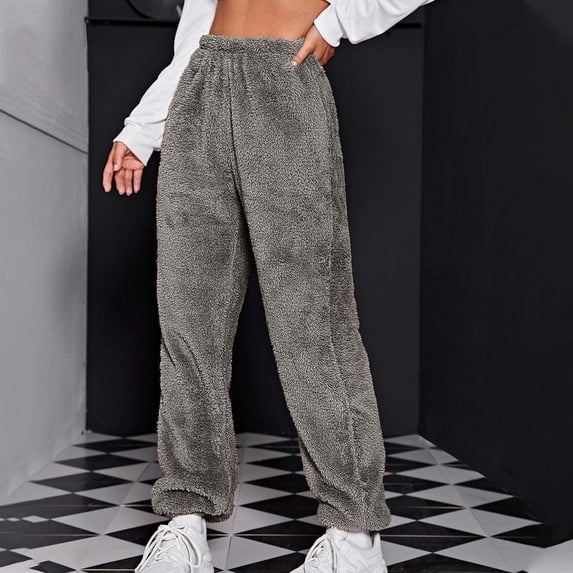 ShomPort Women's Winter High Waist Fuzzy Fleece Lounge Pants Elastic Waistband Warm Trouser for Sleepwear Casual