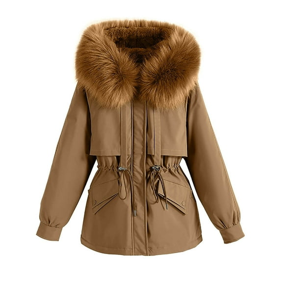 ShomPort Women's Winter Overcoat with Plush Hood Long Sleeve Mid-Length Coat Thicken Warm Tunic Outwear