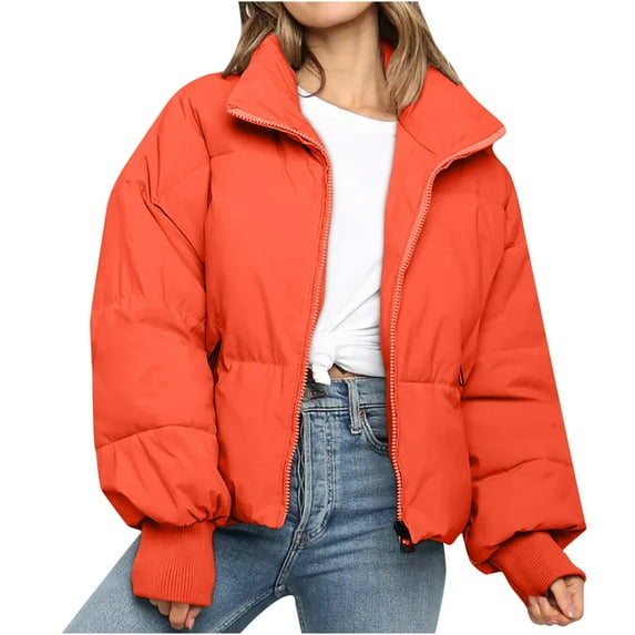 ShomPort Women's Winter Stand Collar Zip up Puffer Jacket Baggy Short Padded down Warm Coat