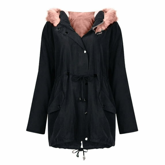 ShomPort Women's Winter Thicken Cotton Coat Long Sleeve Warm Jacket with Removable Plush Hood (Pink 34)