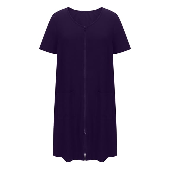 ShomPort Women's Zipper Robes with Pockets Lightweight Short Sleeve Comfy Nightgowns Loungewear