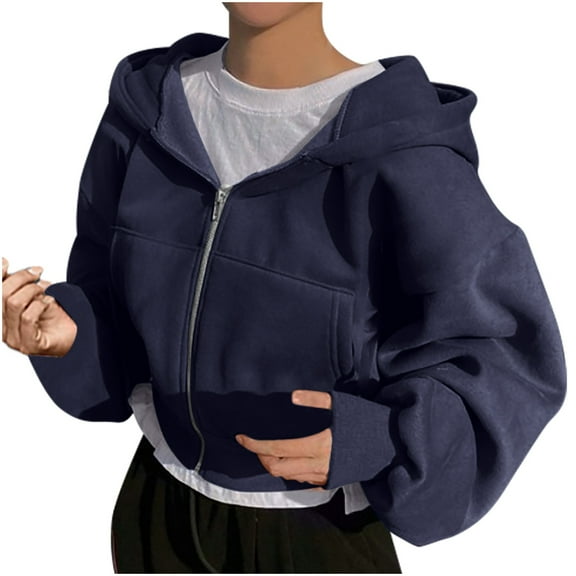 ShomPort Women's Zipper Up Hoodie Casual Long Sleeve Loose Cropped Hooded Jacket Fall Outwear
