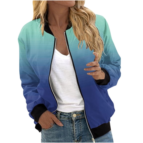 ShomPort Women's Zipper Up Jacket Fall Casual Long Sleeve Round Neck Fashion Coat Outwear