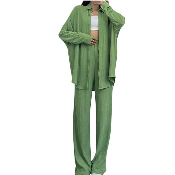ShomPort Womens 2 Piece Lounge Set Button up Long Sleeve T-Shirts with Long Pants Fall Casual Matching Sets