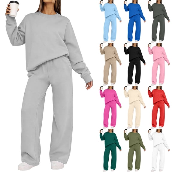 ShomPort Womens 2 Piece Outfits Loose Crewneck Sweatshirts Jogger Pants Matching Lounge Sets Fall Winter Sweatsuits Outfits