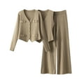 thumbnail image 1 of ShomPort Womens 2 Pieces Outfits Long Sleeve Button Up Cardigans Wide Leg Pants Elegant Ribbed Cotton Business Set, 1 of 5