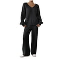 thumbnail image 1 of ShomPort Womens 2 Pieces Outfits Long Sleeve V-Neck Pullover Sweaters Wide Leg Trousers Textured Comfort Loungewear Set, 1 of 8