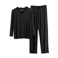 thumbnail image 1 of ShomPort Womens 2 Pieces Pajamas Set Ruffle Bow Knot Long Sleeve Solid Color Smoothing Nightwear Casual Lightweight Loungewear, 1 of 6