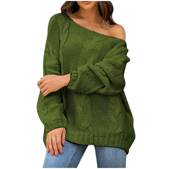 ShomPort Womens Elegant Sweater Crewneck Long Sleeve Cable Knit One Shoulder Pullover Sweaters