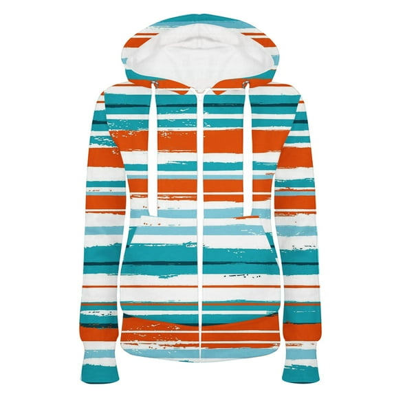 ShomPort Womens Active Long Sleeve Zip up Hoodies with Pocket Striped Hooded Sweatshirts Jackets