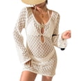 thumbnail image 1 of ShomPort Womens Boho Mini Dress Swimsuit Cover-Up Summer Crochet Long Sleeve Bathing Suit Coverups, 1 of 4