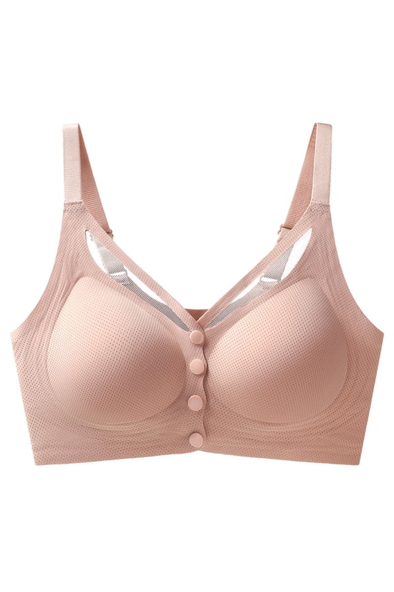 Womens Bras Front Closure Fixed Cup Mesh U-Beck Adjustable Straps Breathable Workout Padded Underwear