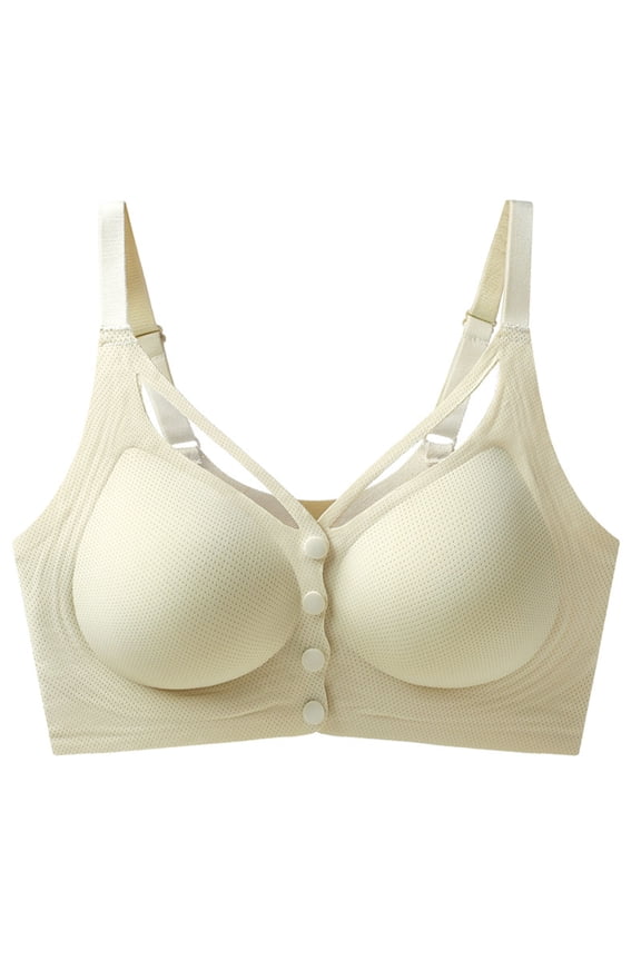 Womens Bras Front Closure Fixed Cup Mesh U-Beck Adjustable Straps Breathable Workout Padded Underwear