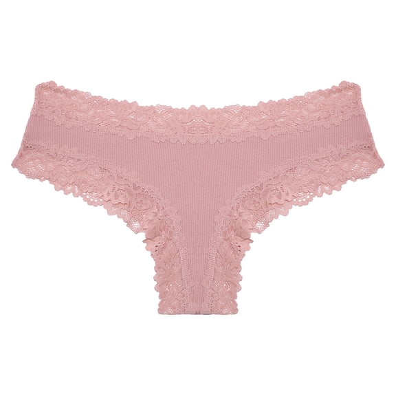 ShomPort Womens Briefs Lace Trim Ribbed Solid Color Mid Rise Underwear Comfy Breathable Daily Triangle Panties