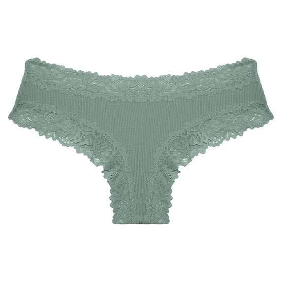 ShomPort Womens Briefs Lace Trim Ribbed Solid Color Mid Rise Underwear Comfy Breathable Daily Triangle Panties