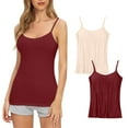 thumbnail image 1 of ShomPort Womens Camisoles Tops with Built in Padded Bra Basic Soft Spaghetti Straps Tank Tops 2 Pack, 1 of 3