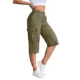thumbnail image 1 of ShomPort Womens Capris Cargo Pants Summer Button Waist Flap Pockets Daily Work Hiking Pants, 1 of 6