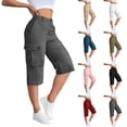 thumbnail image 1 of ShomPort Womens Capris Cargo Pants Summer Button Waist Flap Pockets Daily Work Hiking Pants, 1 of 6