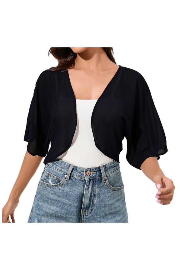 Womens Cardigan Short Sleeve Chiffon Lightweight Open Front Cardigans Summer Plus Size Plain Soft Vacation Tops