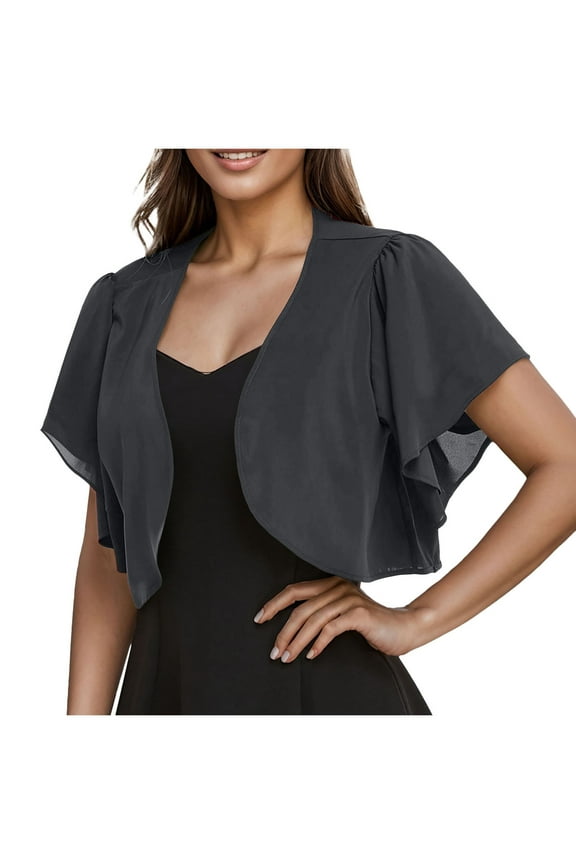 Womens Cardigan Short Sleeve Chiffon Lightweight Open Front Cardigans Summer Plus Size Plain Soft Vacation Tops