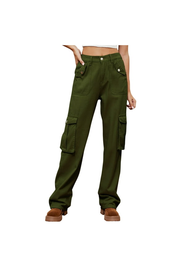 Womens Cargo Pants Casual Outdoor High Waisted Trousers Lounge Loose Pants with Multi-pockets