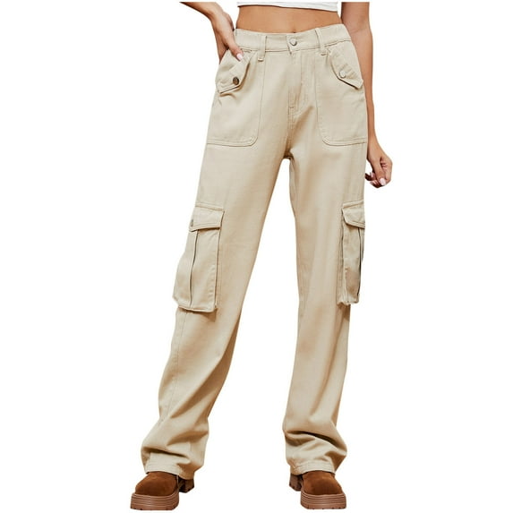 ShomPort Womens Cargo Pants Casual Outdoor High Waisted Trousers Lounge Loose Pants with Multi-pockets