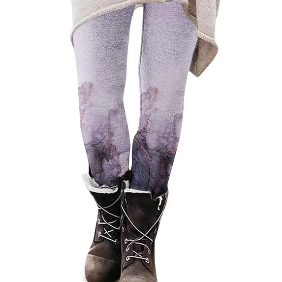 ShomPort Womens Casual Graphic Print Leggings High Waist Fleece Lined Long Tights Pants