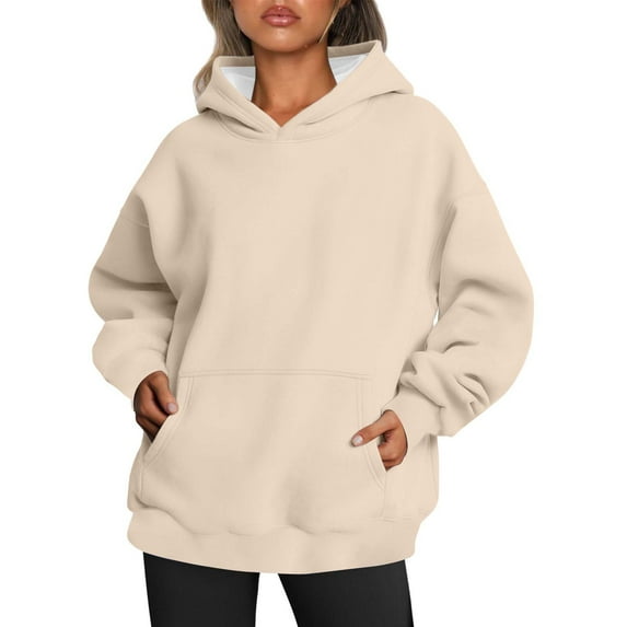 ShomPort Womens Casual Hoodies Long Sleeve Solid Color Pullover Tops Loose Sweatshirt with Pocket