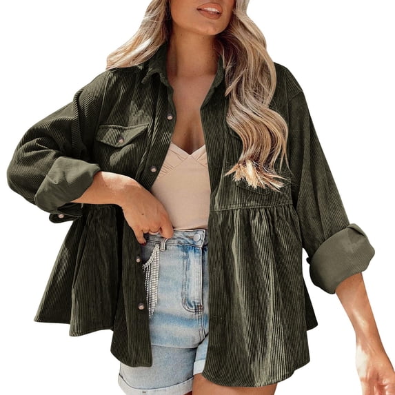 ShomPort Womens Casual Shirt Jacket Corduroy Dressy Loose Lapel Collar Button down Lightweight Cardigans Shackets