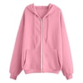 thumbnail image 1 of ShomPort Womens Casual Sweatshirts Long Sleeve Solid Color Drawstring Zip Up Athletic Fall Outwear with Pockets, 1 of 2