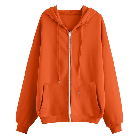 ShomPort Womens Casual Sweatshirts Long Sleeve Solid Color Drawstring Zip Up Athletic Fall Outwear with Pockets