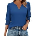 thumbnail image 1 of ShomPort Womens Causal Tops V-Neck 3/4 Sleeve Dressy Ruffle Breathable Business Spring Trendy Outfits, 1 of 7