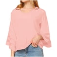 thumbnail image 1 of ShomPort Womens Chiffon Shirts Summer 3/4 Sleeve V-Neck Casual T-Shirts Loose Coverups Tops, 1 of 2