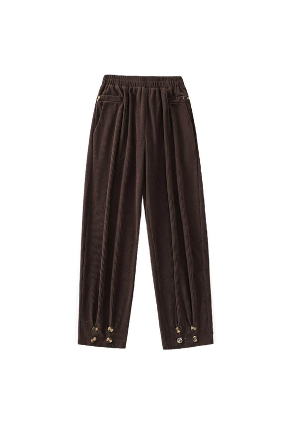 Womens Corduroy Baggy Pants Elastic Waist Wide Leg Trousers with Pockets Casual Loose Loungewear (Khaki 56)