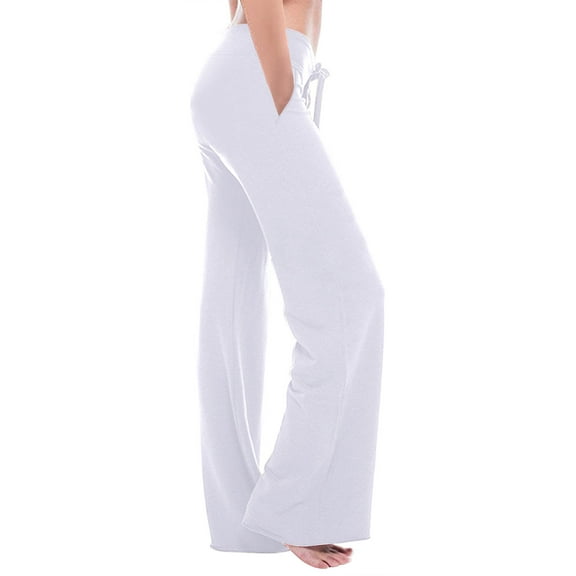 ShomPort Womens Cotton Linen Pants Elastic High Waist Wide Leg Trousers Full Length Casual Pants with Pockets (White 1)